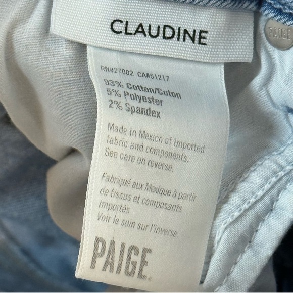 Paige Claudine Flare bootcut Jeans raw cut hem high rise stretchy blue size 27 - Picture 5 of 6